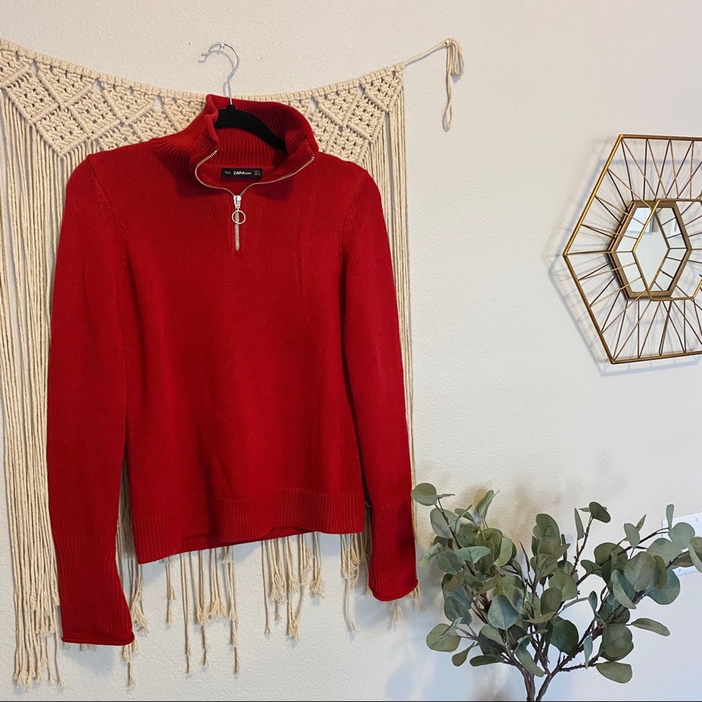 ZARA Knit Red Half Zip High Neck Sweater - Picture 3 of 6